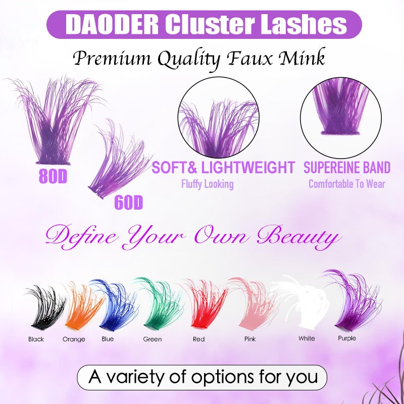 داودر مجموعة رموش DAODER الملونة، وصلات رموش كثيفة بألوان متنوعة، مناسبة للهالوين والتنكر، متوفرة بألوان الوردي والأحمر والأزرق والأبيض والبنفسجي، بتجعيد D، بطول 10-16 مم، مع مادة لاصقة ومزيل (مجموعة رموش من 8 ألوان). - Image 3